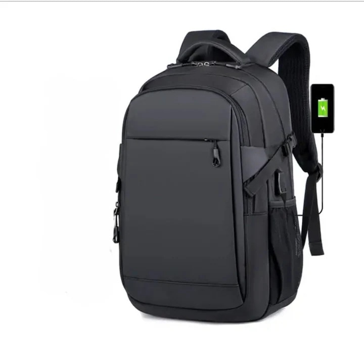 Rucsac de afaceri, capacitate mare, negru, cu port USB, pentru laptop de pana la 17 inch