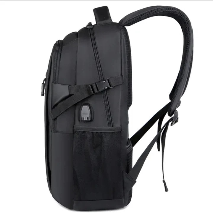 Rucsac de afaceri, capacitate mare, negru, cu port USB, pentru laptop de pana la 17 inch