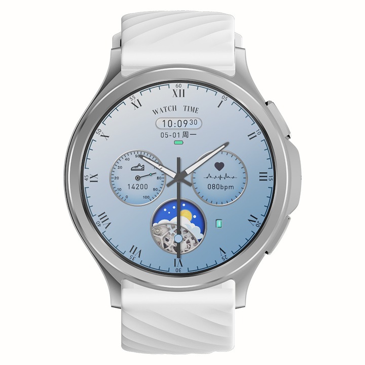 Ceas inteligent, smart, fitness, sport, rezistent la apa, functie inteligenta de numarat pasi, unisex, notificari, ecran AMOLED de 1.43 inch, fara fir, apeluri Bluetooth 5.3, microfon HD, monitorizare somn, limba engleza, FitCloud, negru