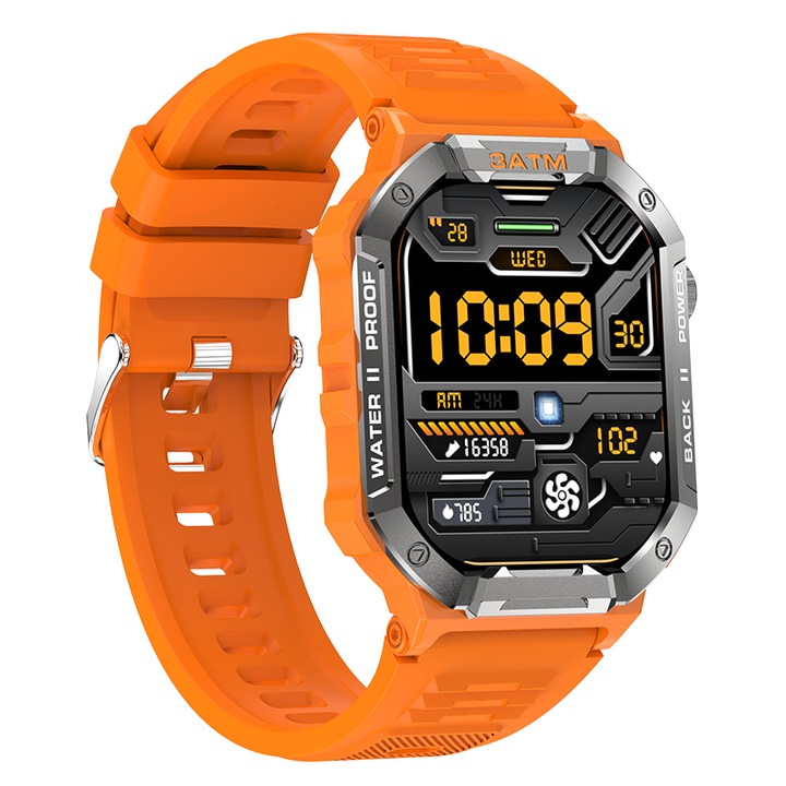 Ceas inteligent, 2 inch IPS, Bluetooth 5.2, rezistent la apa IP68, curea silicon, 48.5x37.5x12.5mm, unisex