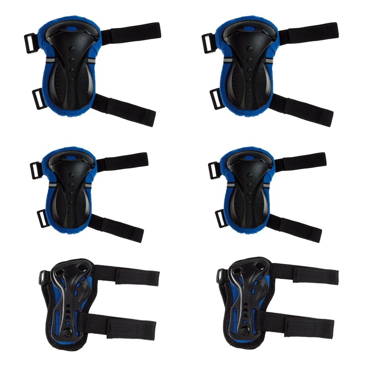 Set Echipament de Protectie cu Genunchiere Cotiere & Aparatori Incheieturi Albastre - 6 piese
