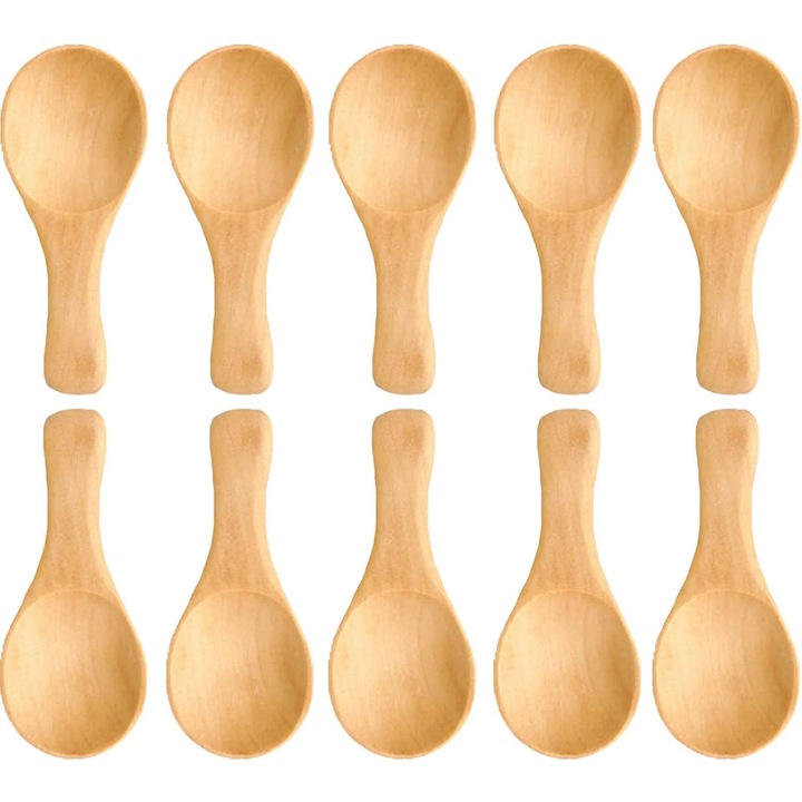 Set 10 lingurite mini din lemn natural, maro deschis, 8cm