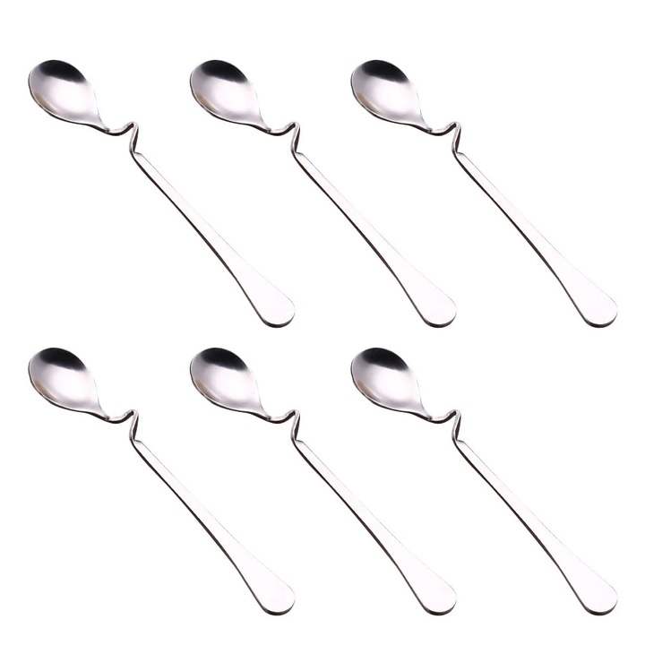 Set 6 linguri cafea inox curbat 17.2x2.6cm si 12.5x2.1cm argintiu