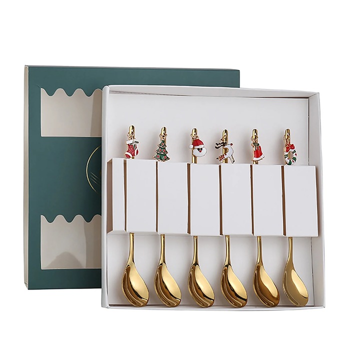 Set 6 linguri cafea YANYXR inox ornamente Craciun 18.3x18.2x2cm