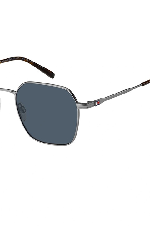 Tommy Hilfiger, Ochelari de soare hexagonali cu rama metalica, Negru, Gri, 53-21-145
