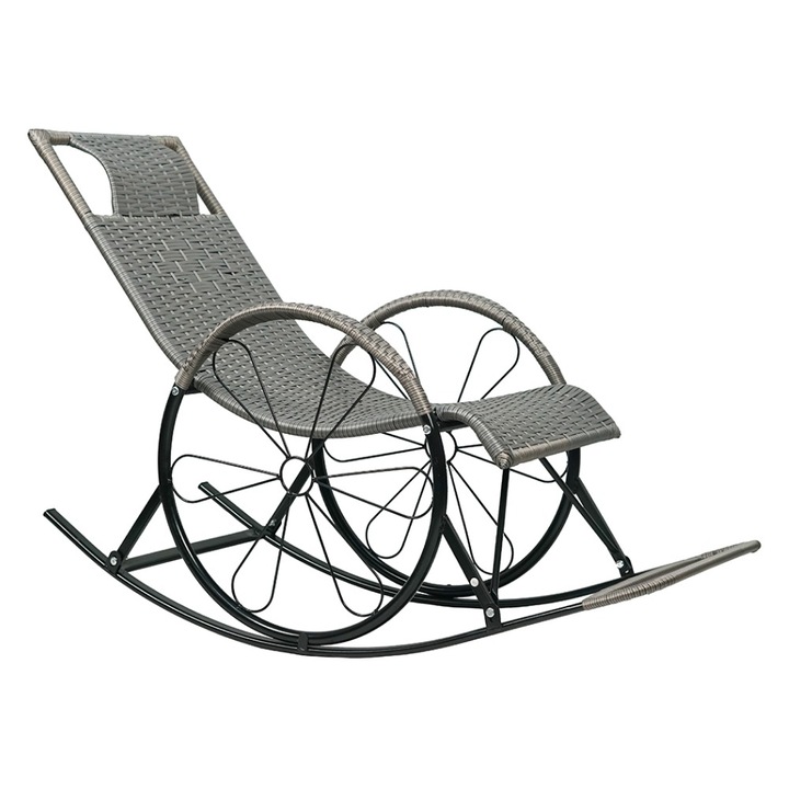 Люлеещ се стол DacEnergy©, изработен от технически ратан и метал, подлакътници във формата на колело, удобен, 61 x 149 x 90 см, сив