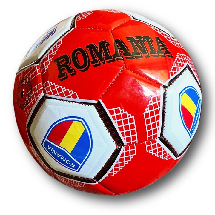 Futball-labda, gumiból, piros, Románia felirattal