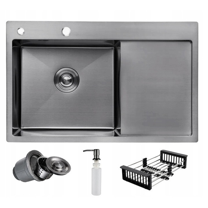 Chiuveta de bucatarie inox Irma, montaj pe blat, finisaj grafit, cuva stanga