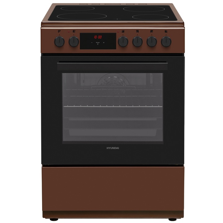Aragaz Hyundai HCVC25V-7261V/BR, electric, Plita vitroceramica, Autocuratare hidrolitica, Latime 60 cm, 69L, Maro