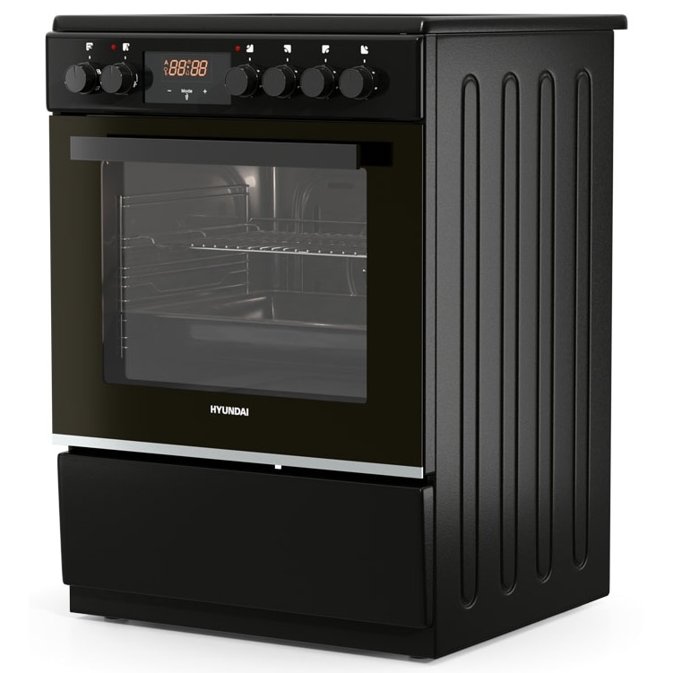 Aragaz Hyundai HCVC25V-7261V/BL, electric, Plita vitroceramica, Autocuratare hidrolitica, Latime 60 cm, 69L, Negru