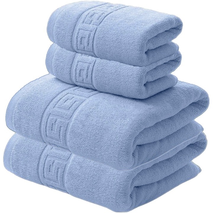 4 db-os törölközőkészlet, 100% pamut, 500 g/m², NufJoy®, 2 db fürdőlepedő 70x140 cm és 2 db kéztörlő 50x90 cm, szuper nedvszívó, többszöri mosást kibír, kék