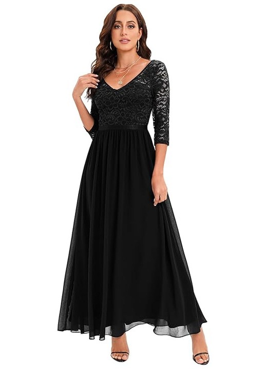 Rochie lunga eleganta DRESSTELLS, Decolteu, Negru