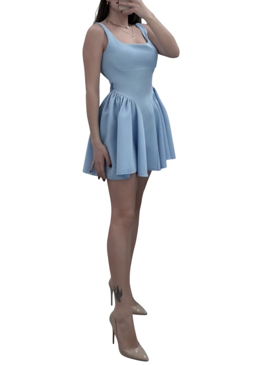 Rochie scurta eleganta albastra cu strasuri, S/M