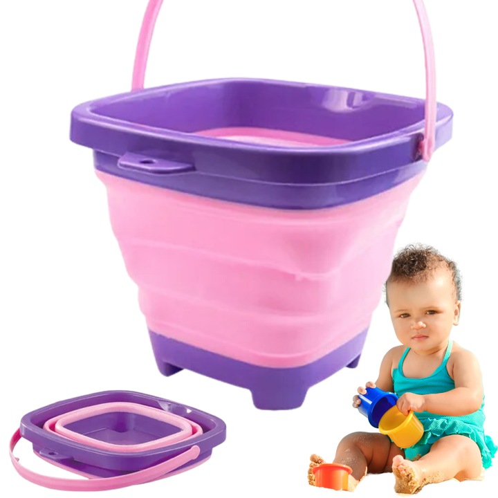 Сгъваема силиконова кофа за плаж, Opengarden, компактна и практична, устойчива на разкъсване, многофункционална, за транспортиране на вода и инструменти, вместимост 20 литра, лилава, отлична за градината и плажа