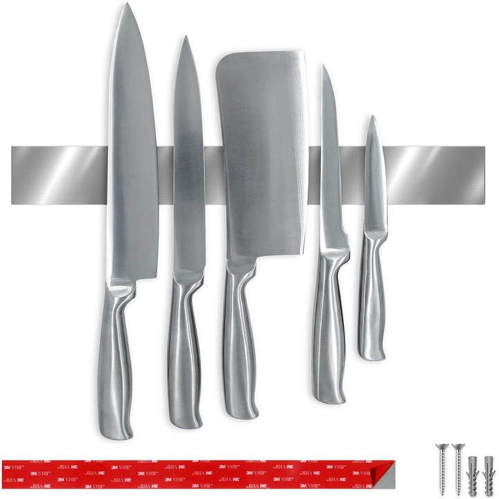 Mágneses tartó 40 cm konyhai késekhez, szerszámokhoz, ragasztószalaggal vagy csavarokkal