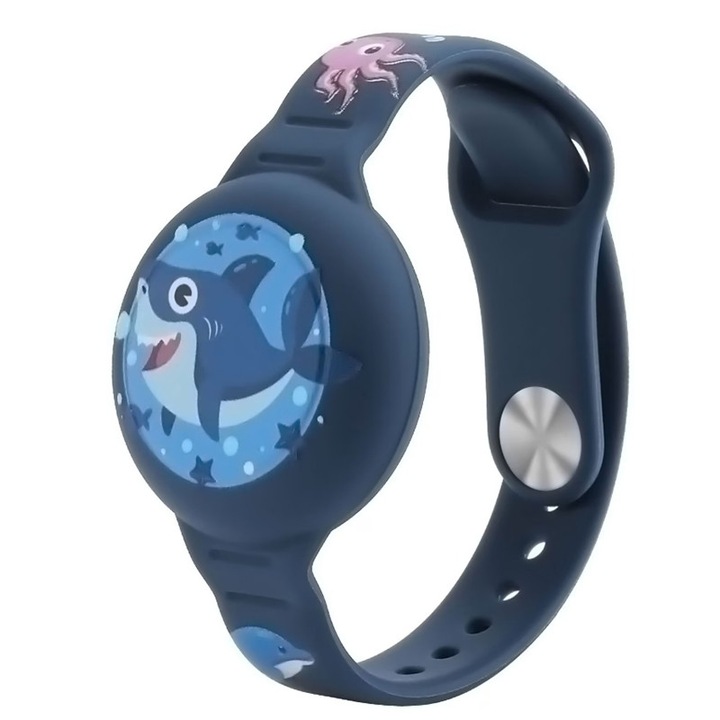 Bratara pentru Apple AirTag, Husa, rechin, SiliCon, albastru