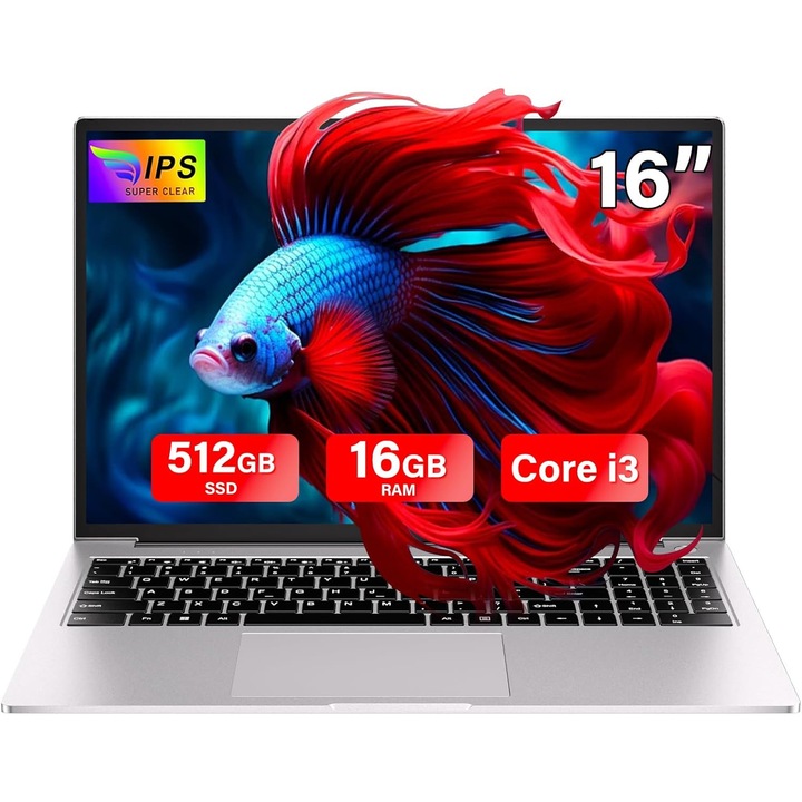 Геймърски лаптоп 16 GB RAM 512 GB 1 TB SSD разширение Core i3 (до 3.2 GHz) Лаптоп 16 инча 1920 x 1200 IPS UHD 5G WiFi със стикери за мишка и клавиатура, италианско-сребрист