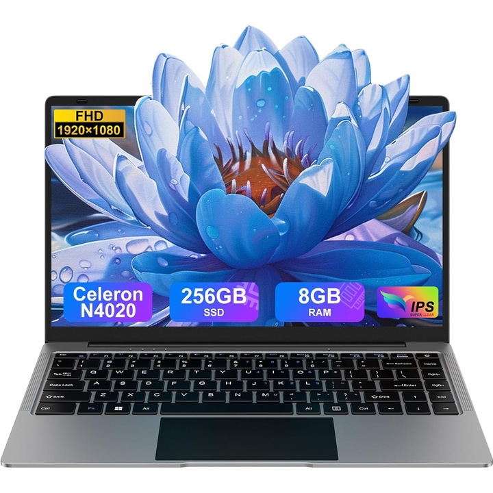 14"-os laptop Win11 8GB 256GB SSD támogatással 1TB SSD laptop bővíthető 2.4G+5G WiFi BT 4.2 USB HDMI 1920x1080 FHD vezeték nélküli egérrel és spanyol membránbillentyűzettel - szürke
