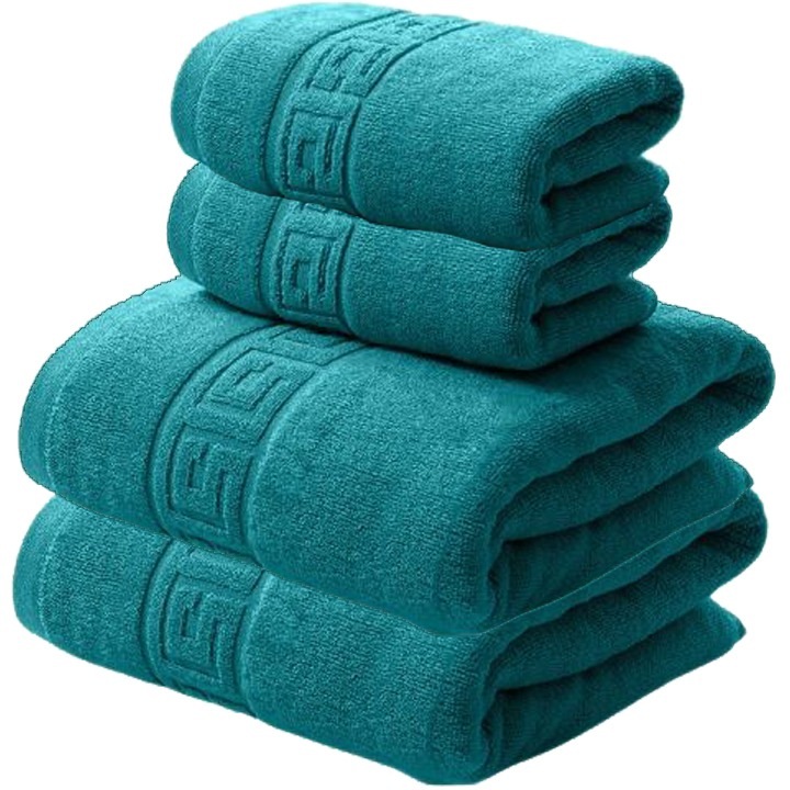 4 db-os törölközőkészlet, 100% pamut, 500 g/m², NufJoy®, 2 db fürdőlepedő 70x140 cm és 2 db kéztörlő 50x90 cm, szuper nedvszívó, többszöri mosást kibír, türkiz