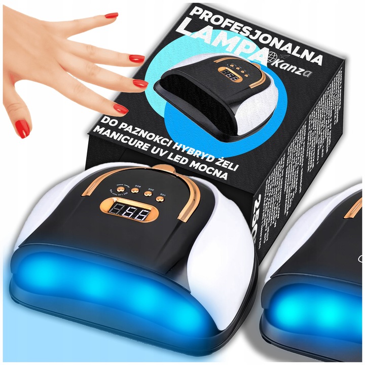 Lampa Uv/Led, Kanza, C4 Plus, Putere Maxima: 256W, Timer: 10, 30, 60, 99 Secunde, Senzor De Miscare: Activare Automata La Introducerea Mainii, Tehnologie Dual Led: 365 Nm + 405 Nm, Albastru/Alb/Auriu