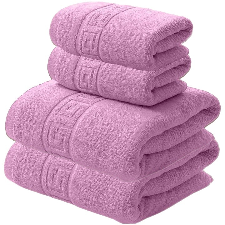 4 db-os törölközőkészlet, 100% pamut, 500 g/m², NufJoy®, 2 db fürdőlepedő 70x140 cm és 2 db kéztörlő 50x90 cm, szuper nedvszívó, többszöri mosást kibír, lila