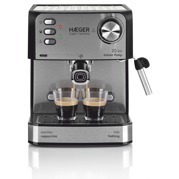 Espressor manual Haeger CM-85B.011A, 850W, 20 bar, 1.6 L, Inox-Negru