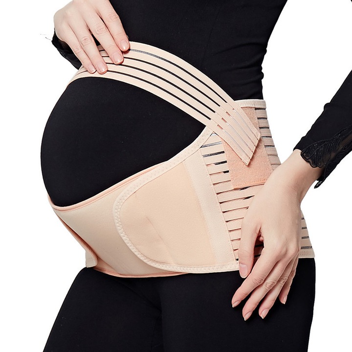 Banda abdominala de maternitate, set de 3 piese, orteza corset cu curea de sustinere abdominala pentru sarcina, M, ten