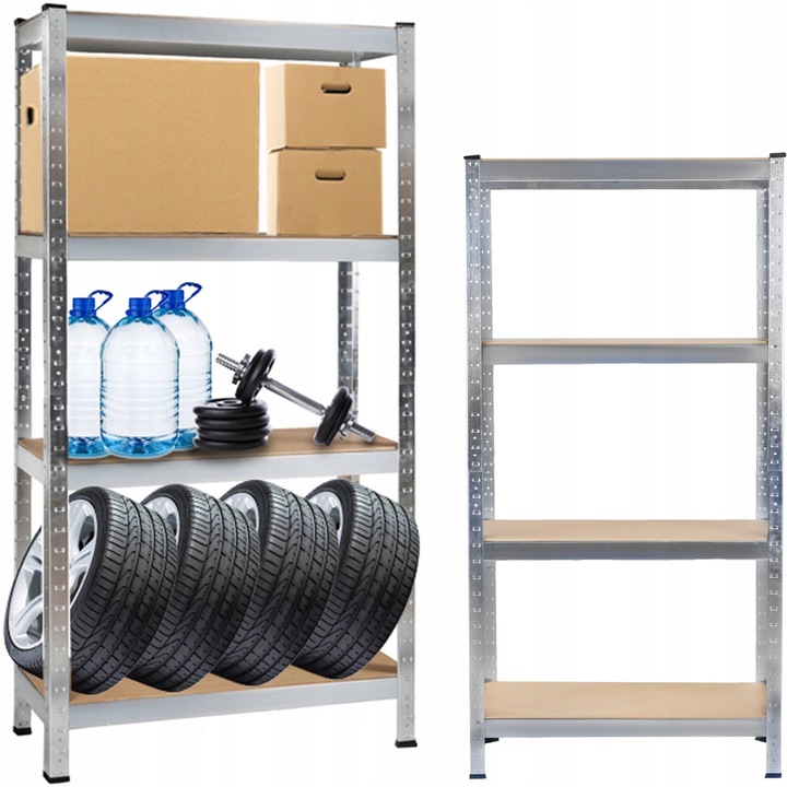 Set Raft Metalic Cu 4 Polite, Kanza, Material: Metal Vopsit Electrostatic, Capacitate De Incarcare: 540 Kg, Sistem De Montare: Prin Presare, Fara Suruburi, Posibilitate De Descompunere In Doua Rafturi Mai Mici, 150 Cm X 75 Cm X 30 Cm, Argintiu, 4 Polite