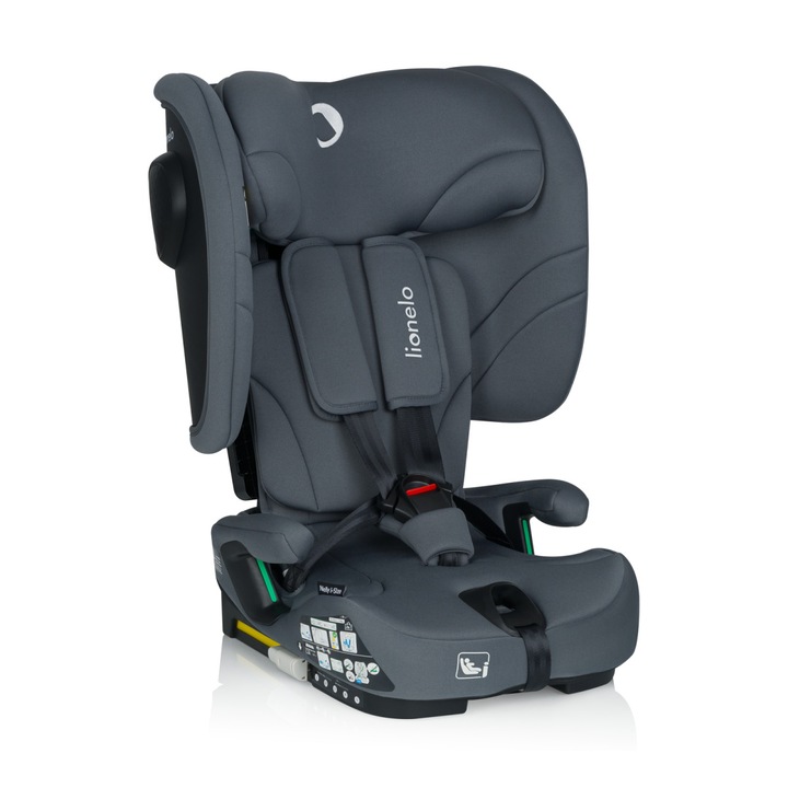 Scaun auto pliabil, Lionelo, Nelly, i-Size, 76- 150 cm, Tetiera reglabila in 15 pozitii, Spatar reglabil in 4 pozitii, Sisteme de fixare Isofix si Top Tether, Sezut lat si confortabil, Conform cu ECE R129, Gri