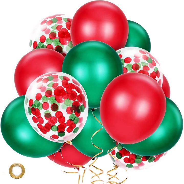 Set 12 baloane latex Craciun rosu verde 12x6x1cm