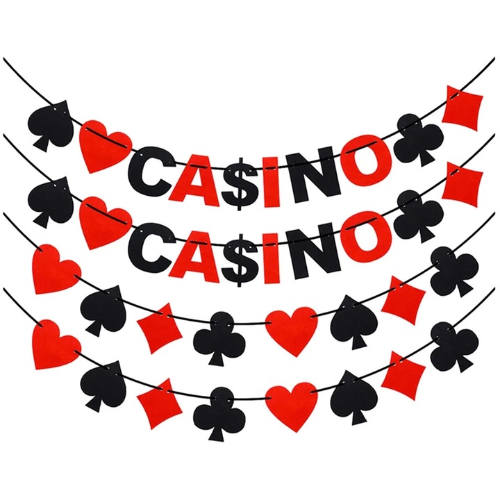 Set 4 bannere casino, material fetru, multicolor, 200x10x1cm