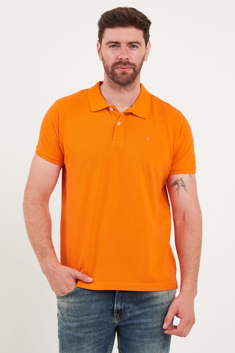 KVL by KENVELO, Tricou polo din bumbac de pique, Portocaliu mandarina, S