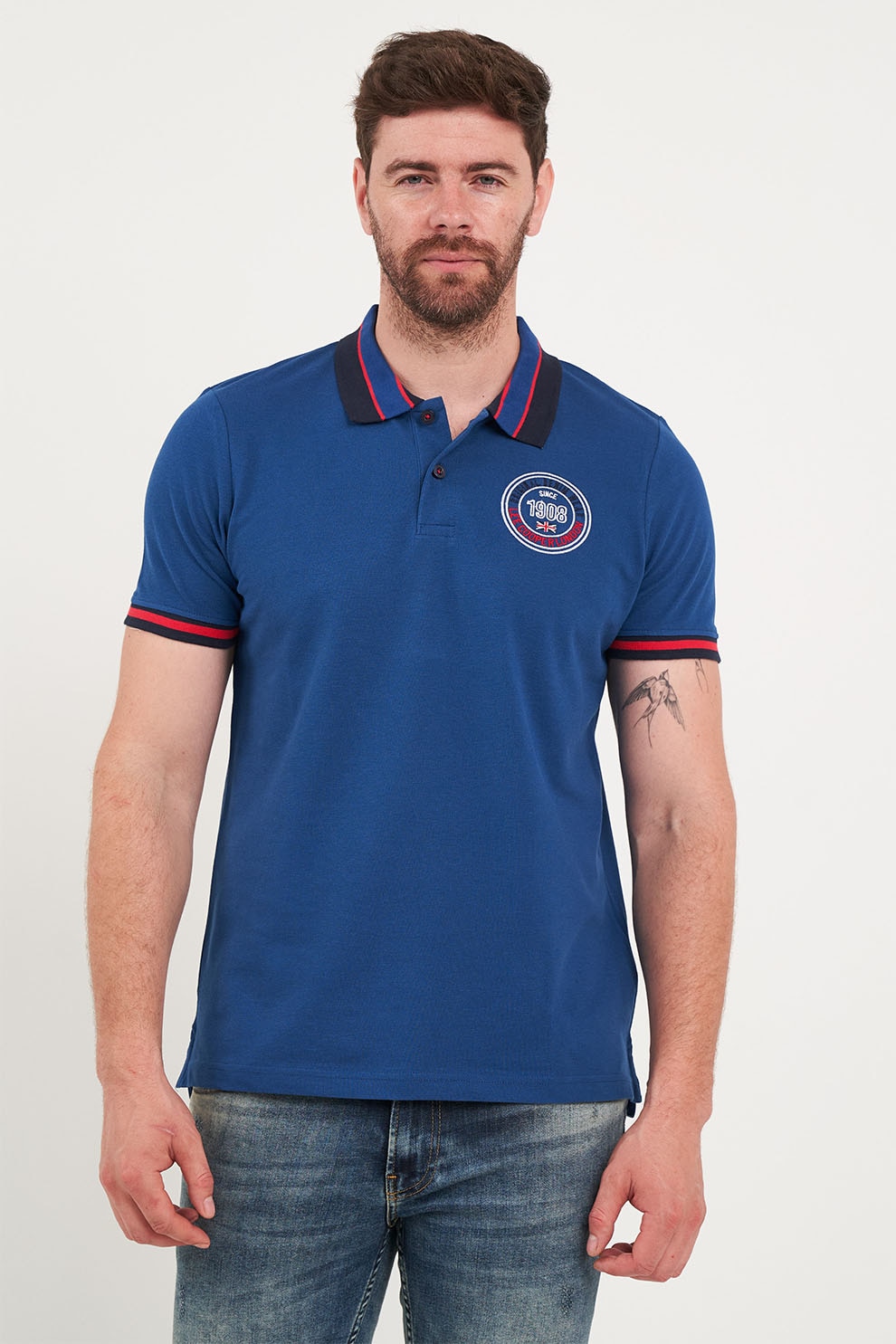 Lee Cooper, Tricou polo de bumbac cu logo brodat, Albastru royal, XL