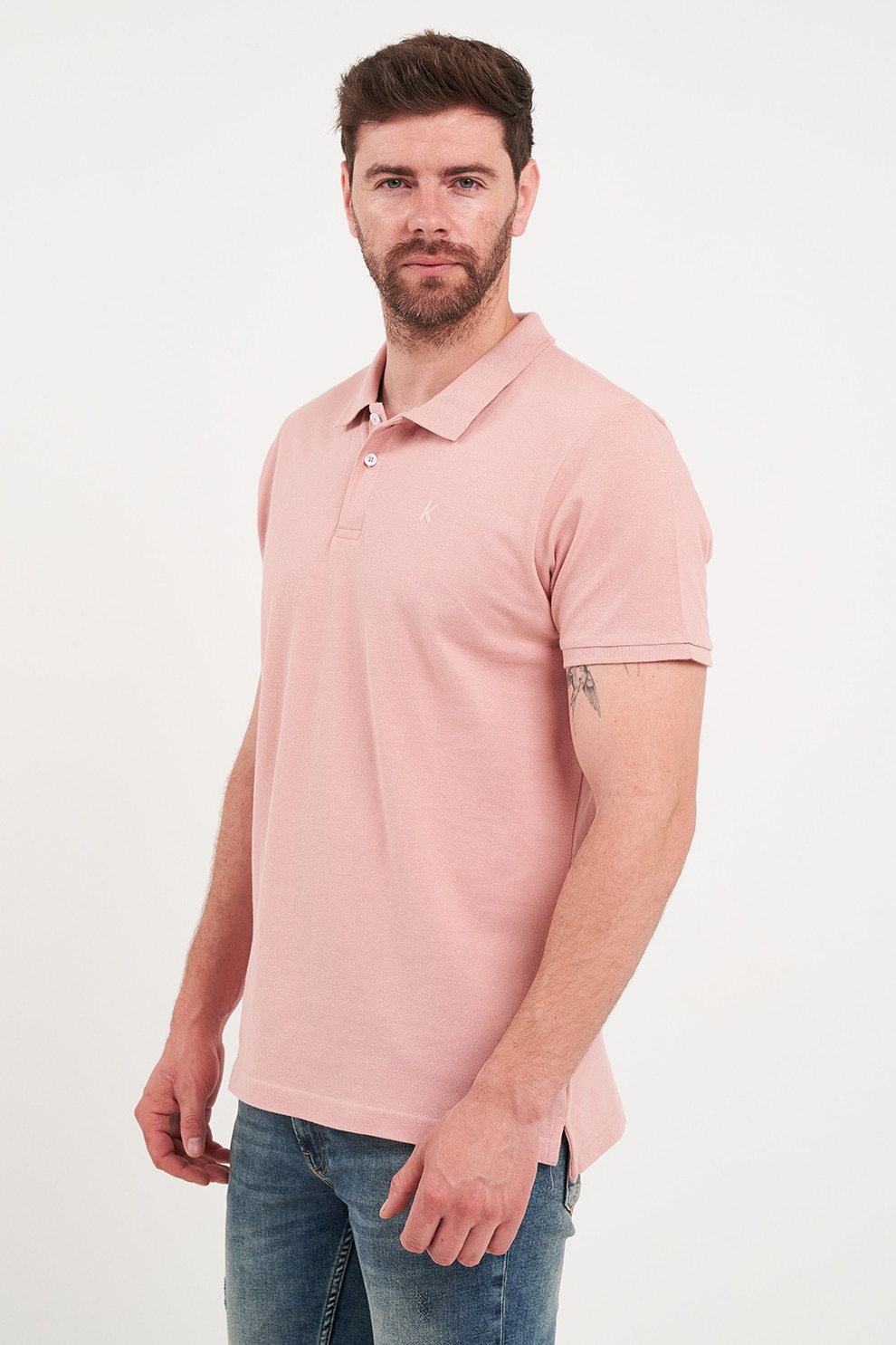 KVL by KENVELO, Tricou polo din bumbac de pique, Roz somon, S