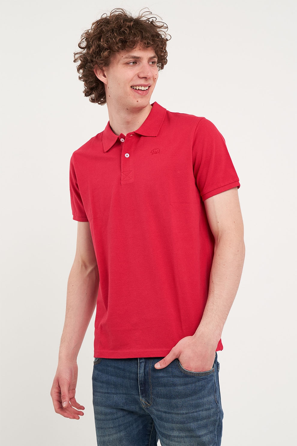 Timeout, Tricou polo de bumbac din pique, Rosu vermillion, M