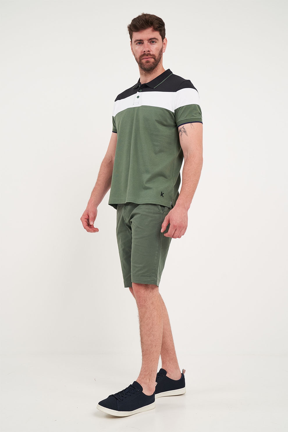KVL by KENVELO, Bermude chino cu model uni, Verde feriga, 34