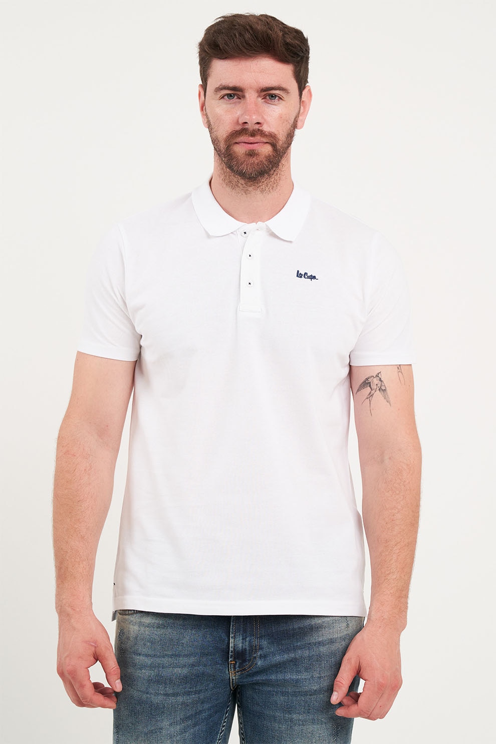 Lee Cooper, Tricou polo de bumbac pique, Alb optic, XL