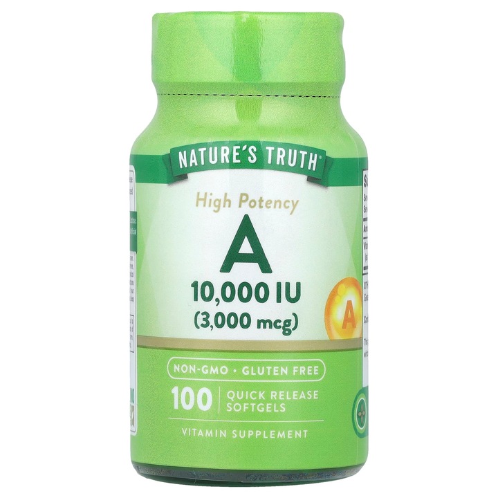 Nature's Truth, Vitamina A cu potenta ridicata, 3000 µg (10.000 UI), 100 capsule cu eliberare rapida