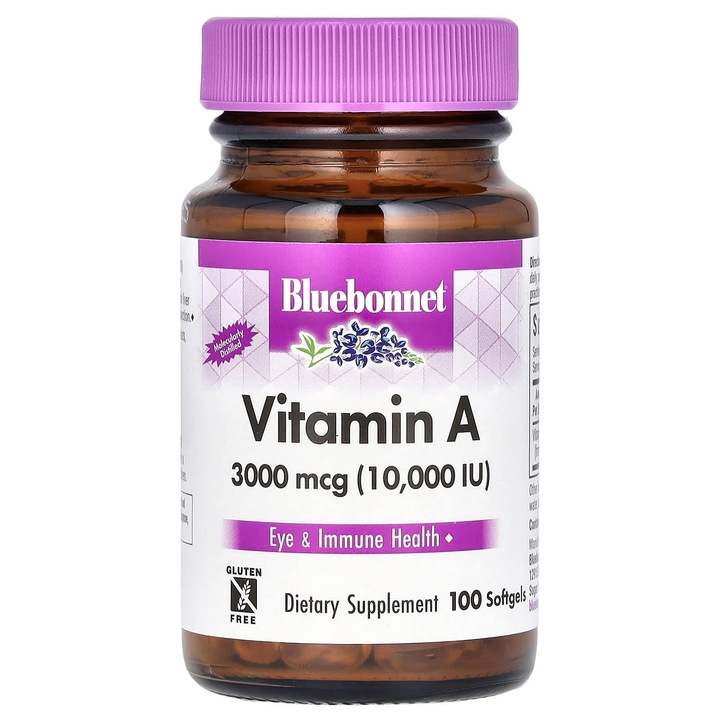 Bluebonnet Nutrition, Vitamina A, 3000 µg (10.000 UI), 100 capsule moi