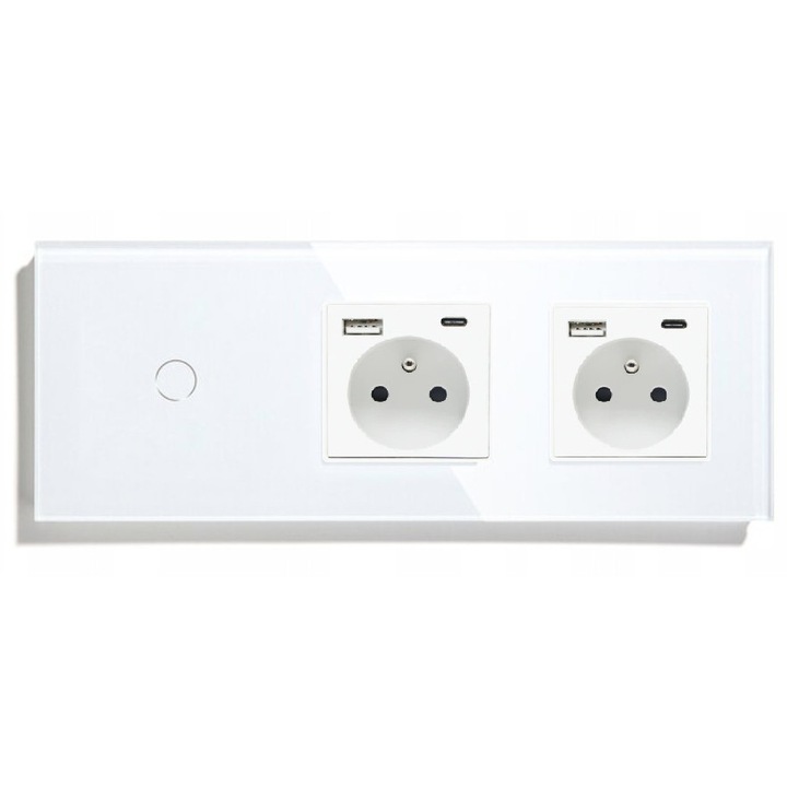 Intrerupator tactil cu 2 prize, alb