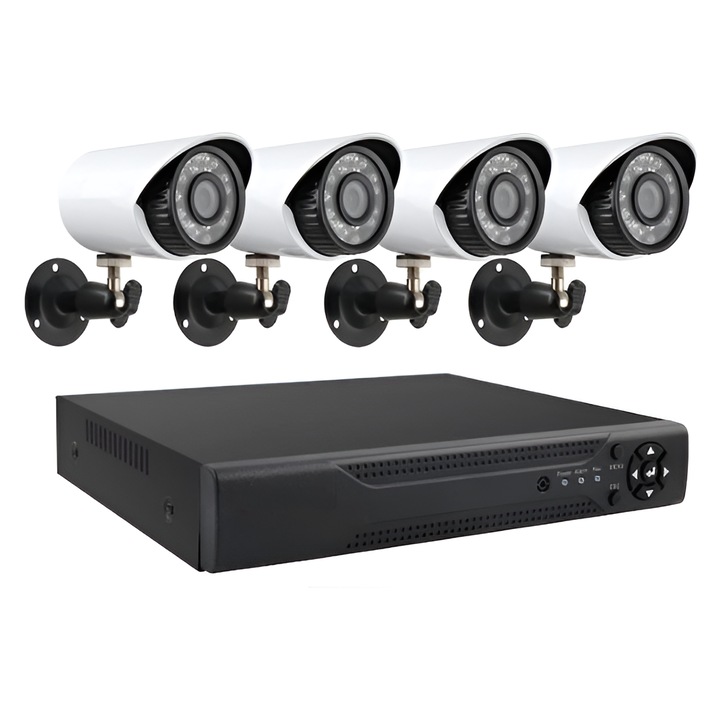 Комплект от 4 GermaNova 2 MP пълноцветни камери за видеонаблюдение, NVR, нощно виждане, детектор на движение, вътрешна/външна камера, IP66 водоустойчива, устойчива на атмосферни влияния