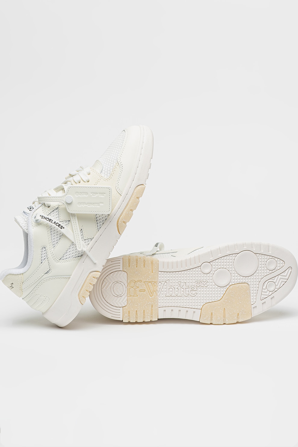 OFF-WHITE, Pantofi sport din piele ecologica cu talpa plata si