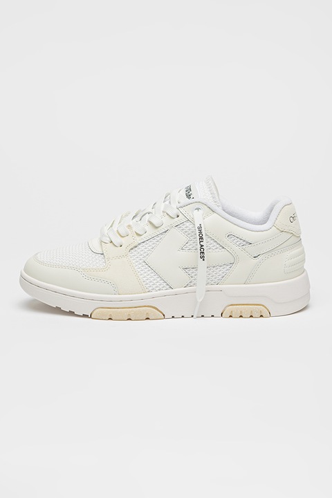 OFF-WHITE, Pantofi sport din piele ecologica cu talpa plata si insertii din plasa, Alb optic/Alb murdar