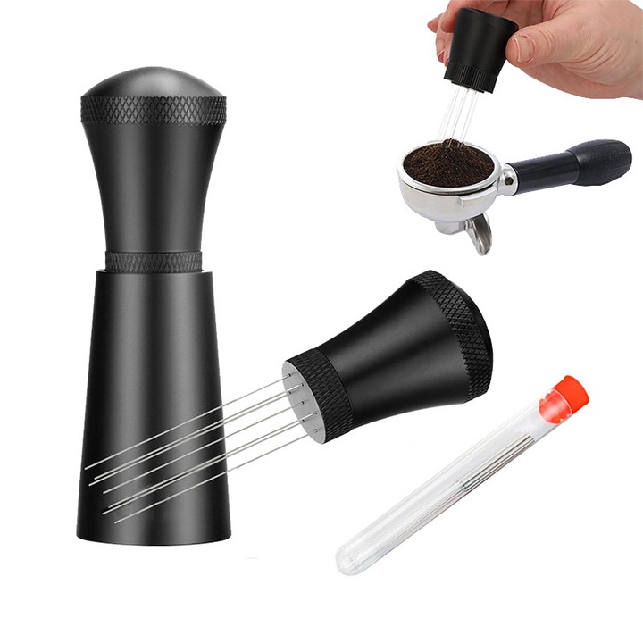 Диспенсър за кафе на прах, Garsonal, 7 игли от неръждаема стомана 0.35 мм, 10 резерви, черни, 9.5x3.1x3.1 см