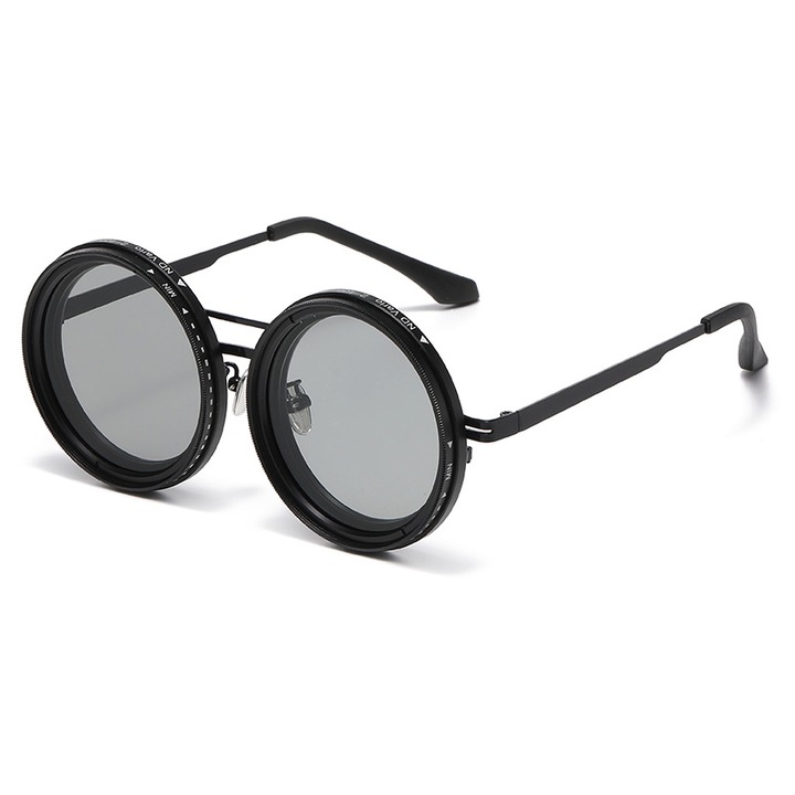 Слънчеви очила Tessero, кръгли, Steam Punk с регулиране на интензитета на лещите, UV400 защита, 9 нива на регулиране на яркостта, унисекс, черни