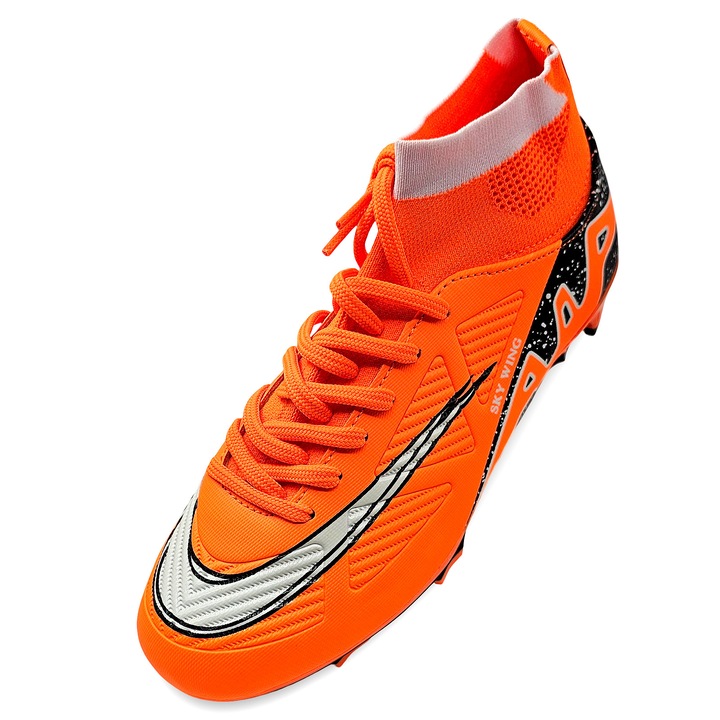 Футболни обувки Sky Wing C9838, с каишка за глезена и бутонки, за трева или синтетични обувки, Оранжев