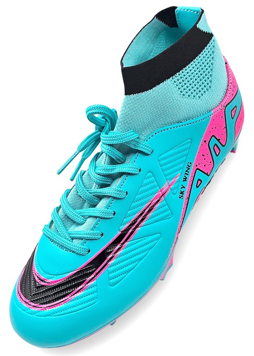Ghete de fotbal Sky Wing C9838, cu glezniera si crampoane, pentru iarba sau sintetic, Turcoaz