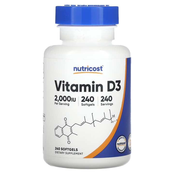 Nutricost, Vitamina D3, 2000 UI, 240 capsule moi
