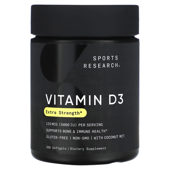 Sports Research, Vitamina D3, Extra Puternic, 125 µg (5000 UI), 360 Capsule Moi