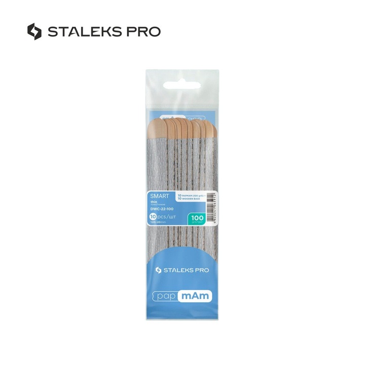 Set 10 pile cosmetice Staleks SMART 22, gradatie 100, baza din lemn, pentru gel, acril, poligel